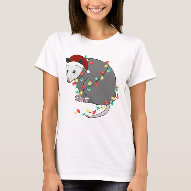 Funny Cute Christmas Opossum T-Shirt (Front)