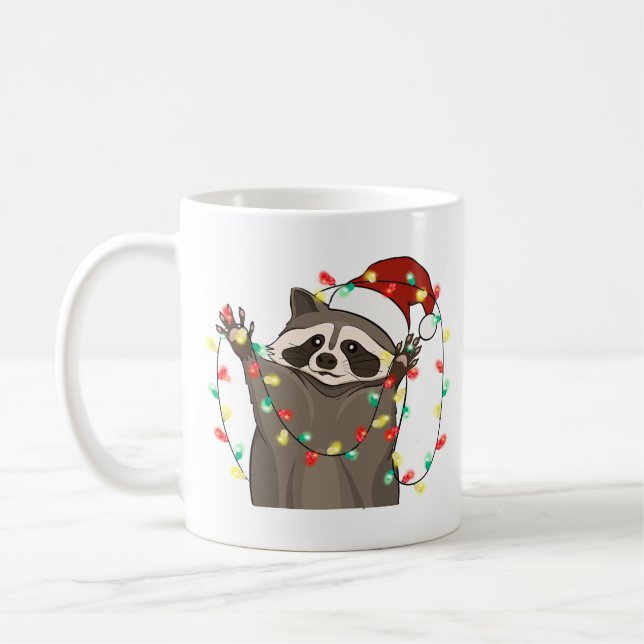 Funny Cute Christmas Racoon Coffee Mug (Left)