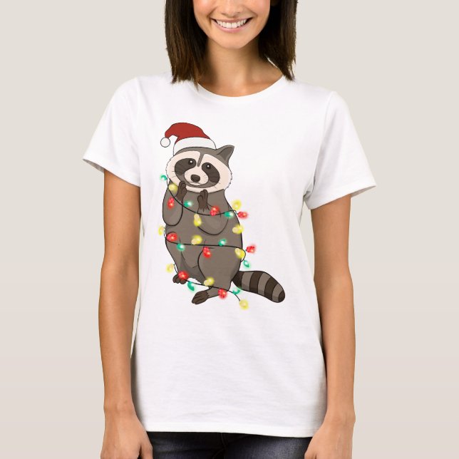 Funny Cute Christmas Racoon T-Shirt (Front)
