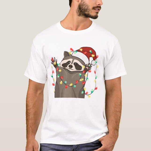 Funny Cute Christmas Racoon T-Shirt (Front)