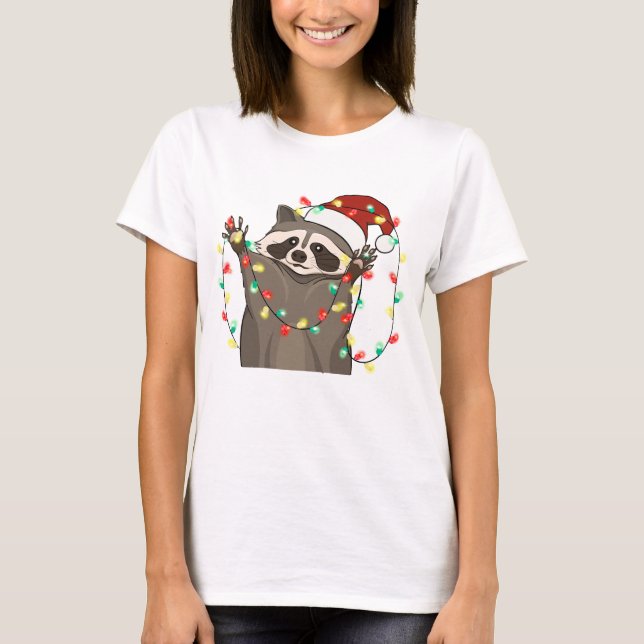 Funny Cute Christmas Racoon T-Shirt (Front)