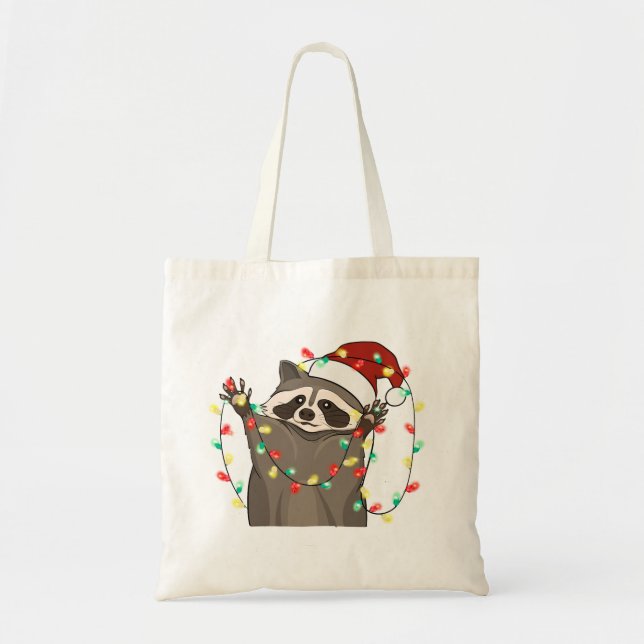 Funny Cute Christmas Racoon Tote Bag (Front)