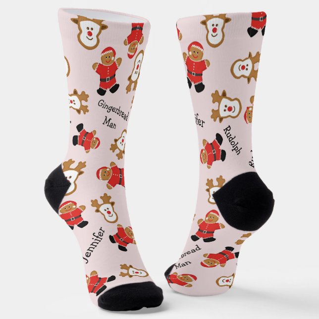 Funny Cute Christmas Santa Rudolph Personalised Socks (Angled)