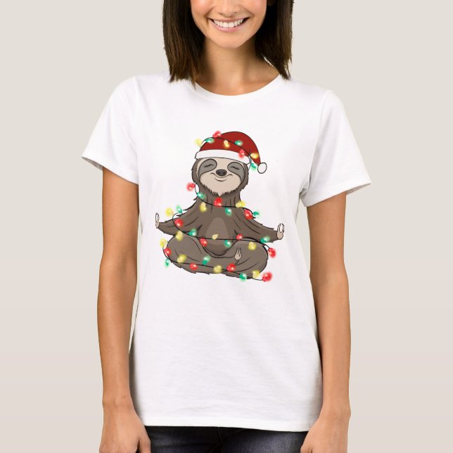 Funny Cute Christmas Sloth T-Shirt (Front)