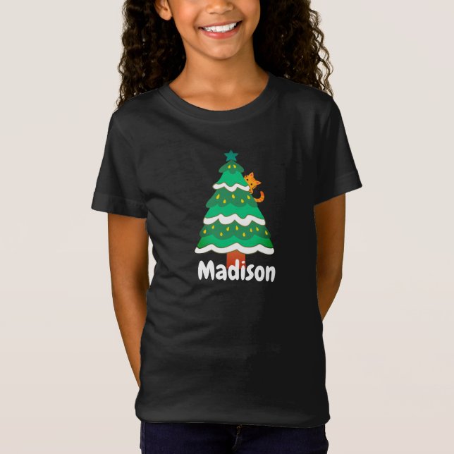 Funny Cute Christmas Tree Cat Personalised   T-Shirt (Front)