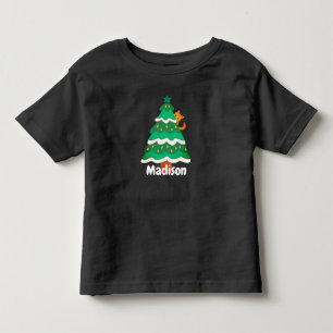 Funny Cute Christmas Tree Cat Personalised Toddler T-Shirt