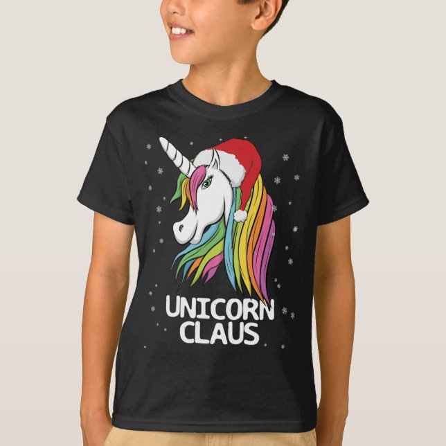 Funny Cute Christmas Unicorn Claus Santa T-Shirt (Front)