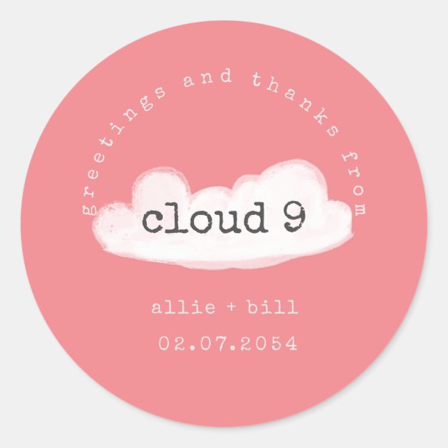 Funny Cute Cloud 9 Pastel Pink Humourous Thank You Classic Round Sticker (Front)