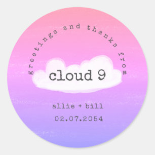 Funny Cute Cloud 9 Pink Purple Humourous Thank You Classic Round Sticker