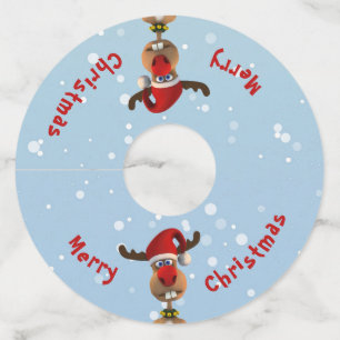 Funny Cute Clumsy Reindeer Christmas Santa Hat Wine Glass Tag