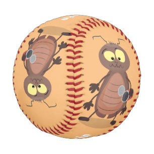 Funny cute cockroach cartoon character baseball
