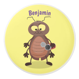 Funny cute cockroach cartoon character ceramic knob