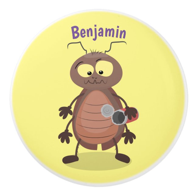 Funny cute cockroach cartoon character ceramic knob (Front)