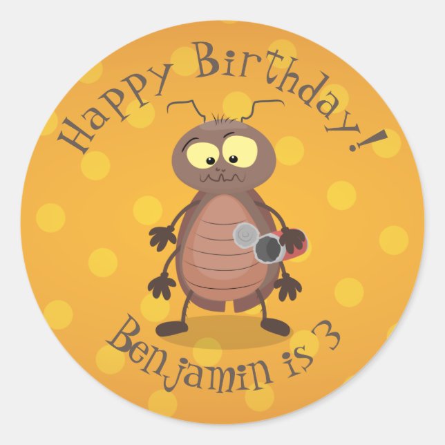 Funny cute cockroach cartoon character classic round sticker (Front)