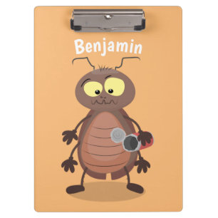 Funny cute cockroach cartoon character clipboard