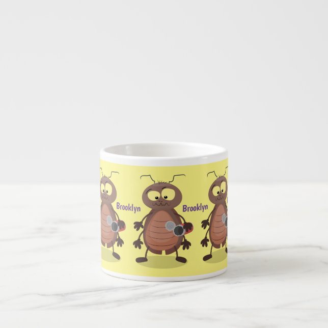 Funny cute cockroach cartoon character espresso cup (Front)