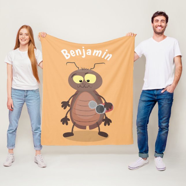 Funny cute cockroach cartoon character fleece blanket (In Situ)
