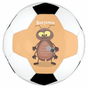 Funny cute cockroach cartoon character football
