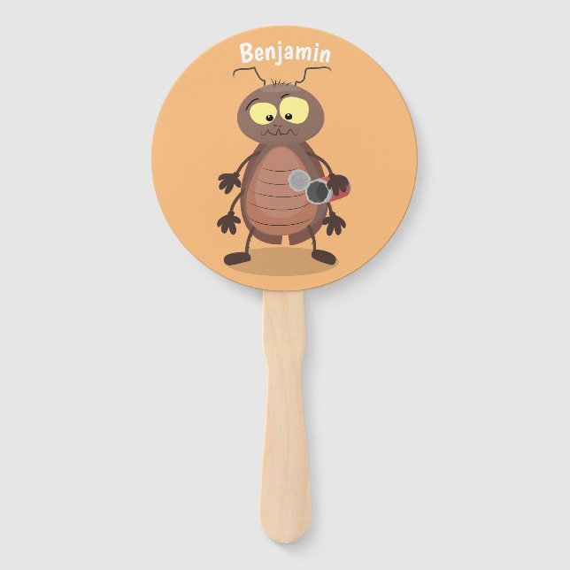 Funny cute cockroach cartoon character hand fan (Front)