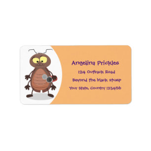 Funny cute cockroach cartoon character label