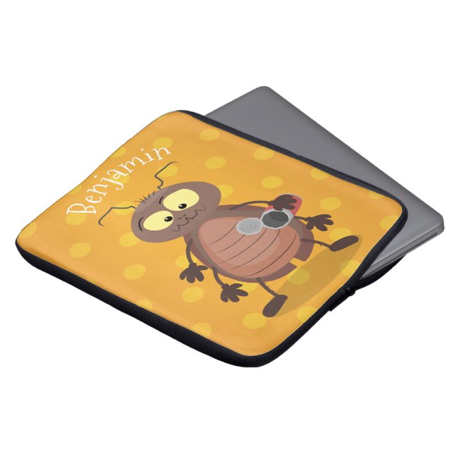 Funny cute cockroach cartoon character laptop sleeve (Front Top)