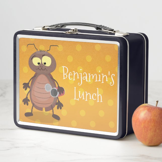 Funny cute cockroach cartoon character metal lunch box (In Situ)