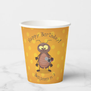 Funny cute cockroach cartoon character paper cups