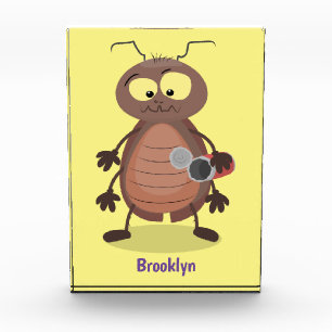 Funny cute cockroach cartoon character photo block