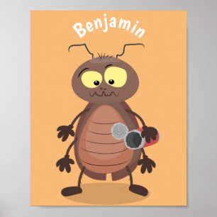 Funny cute cockroach cartoon character poster