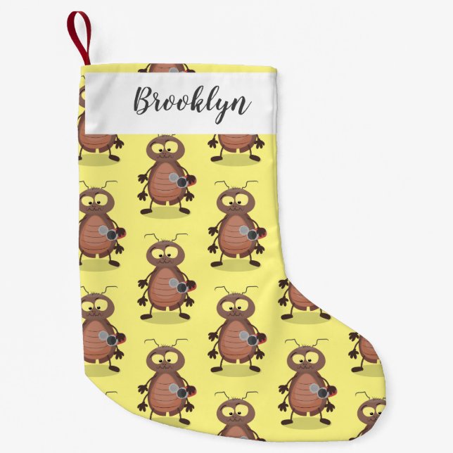 Funny cute cockroach cartoon character small christmas stocking (Front)
