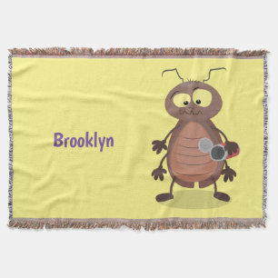 Funny cute cockroach cartoon character throw blanket