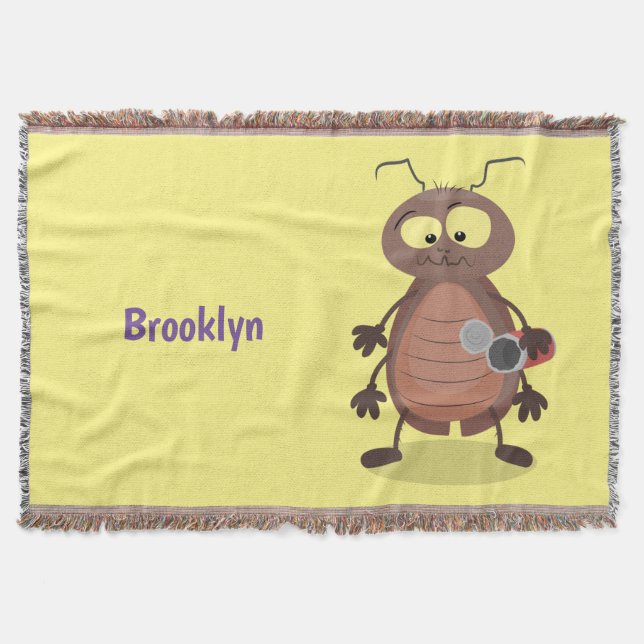 Funny cute cockroach cartoon character throw blanket (Front)