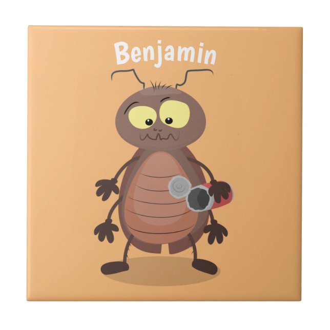 Funny cute cockroach cartoon character tile (Front)