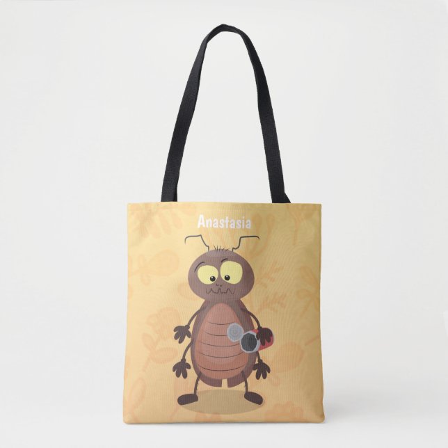 Funny cute cockroach cartoon character tote bag (Front)