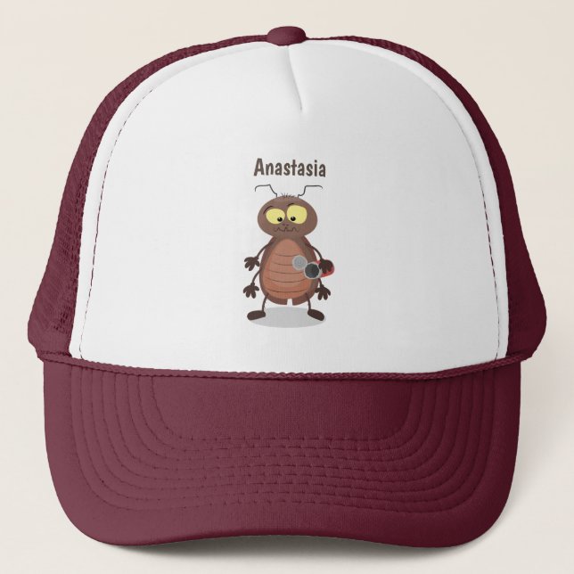 Funny cute cockroach cartoon character trucker hat (Front)