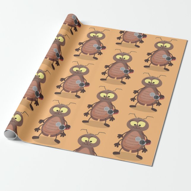 Funny cute cockroach cartoon character wrapping paper (Unrolled)