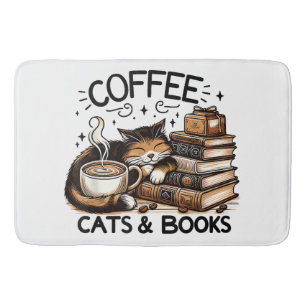 Funny Cute Coffee Cats Books Lover Gift Idea Women Bath Mat