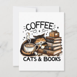 Funny Cute Coffee Cats Books Lover Gift Idea Women Card