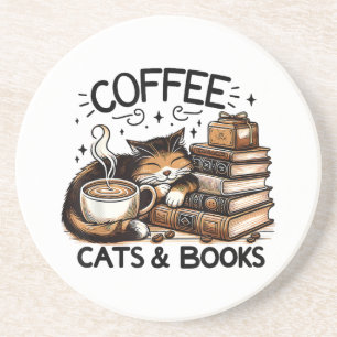 Funny Cute Coffee Cats Books Lover Gift Idea Women Coaster