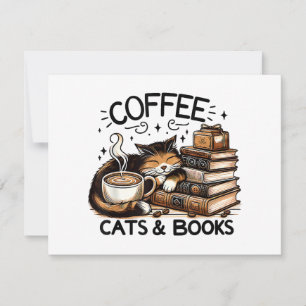 Funny Cute Coffee Cats Books Lover Gift Idea Women Holiday Card