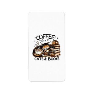 Funny Cute Coffee Cats Books Lover Gift Idea Women Label