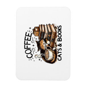 Funny Cute Coffee Cats Books Lover Gift Idea Women Magnet