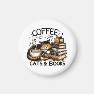 Funny Cute Coffee Cats Books Lover Gift Idea Women Magnet