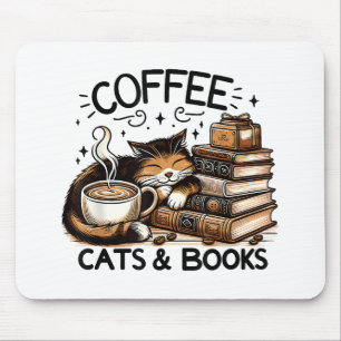 Funny Cute Coffee Cats Books Lover Gift Idea Women Mouse Mat