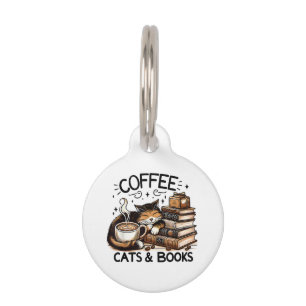 Funny Cute Coffee Cats Books Lover Gift Idea Women Pet Tag