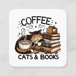 Funny Cute Coffee Cats Books Lover Gift Idea Women Square Business Card