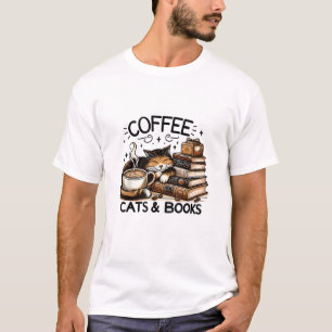 Funny Cute Coffee Cats Books Lover Gift Idea Women T-Shirt