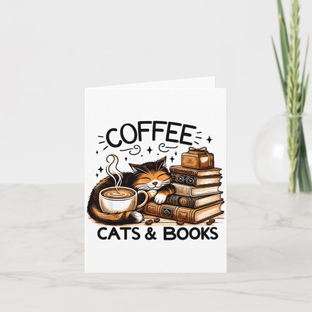 Funny Cute Coffee Cats Books Lover Women Men Kids  Card (Front)