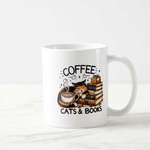 Funny Cute Coffee Cats Books Lover Women Men Kids Mug