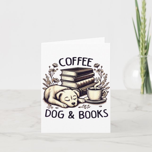 Funny Cute Coffee Dog Books Lover Women Men Kids  Card (Front)